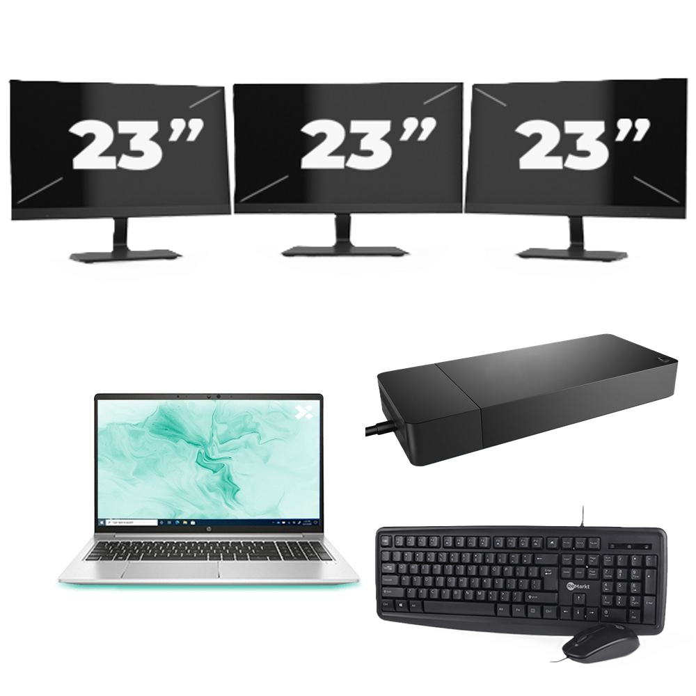 HP ProBook 650 G8 - Intel Core i7-11e Generatie - 15 inch - 8GB RAM - 256GB SSD - Windows 11 + 3x 23 inch Monitor