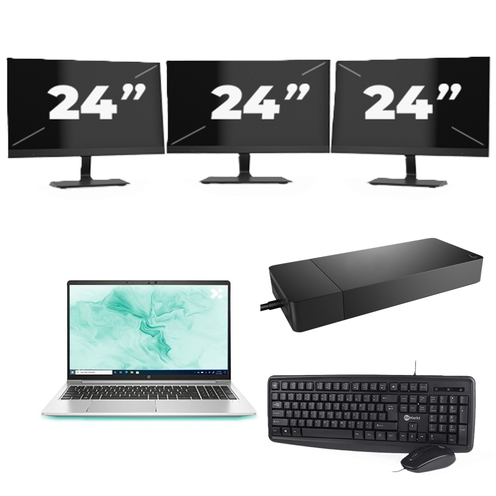 HP ProBook 650 G8 - Intel Core i7-11e Generatie - 15 inch - 8GB RAM - 256GB SSD - Windows 11 + 3x 24 inch Monitor