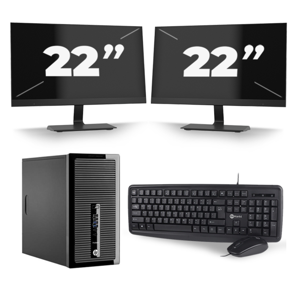 HP ProDesk 400 G2 Micro Tower - Intel Core i5-4e Generatie - 8GB RAM - 256GB SSD - Windows 10 + 2x 22 inch Monitor