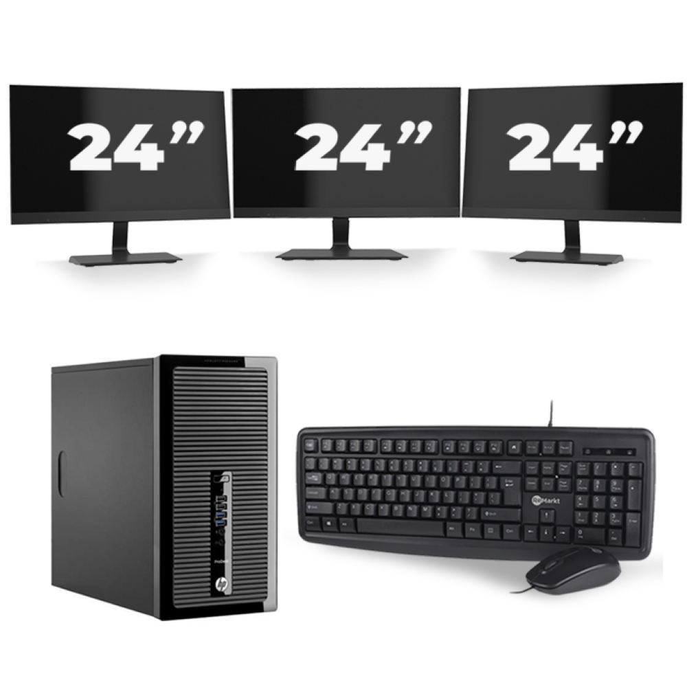 HP ProDesk 400 G2 Micro Tower - Intel Core i5-4e Generatie - 8GB RAM - 256GB SSD - Windows 10 + 3x 24 inch Monitor