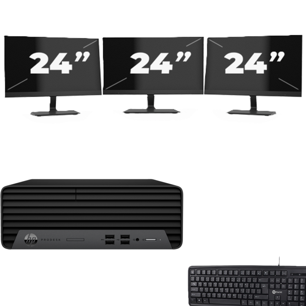 HP ProDesk 400 G7 SFF - Intel Core i7-10e Generatie - 8GB RAM - 256GB SSD - Windows 11 + 3x 24 inch Monitor
