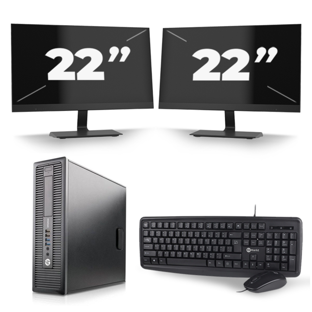 HP ProDesk 600 G1 SFF - Intel Core i5-4e Generatie - 8GB RAM - 256GB SSD - Windows 10 + 2x 22 inch Monitor