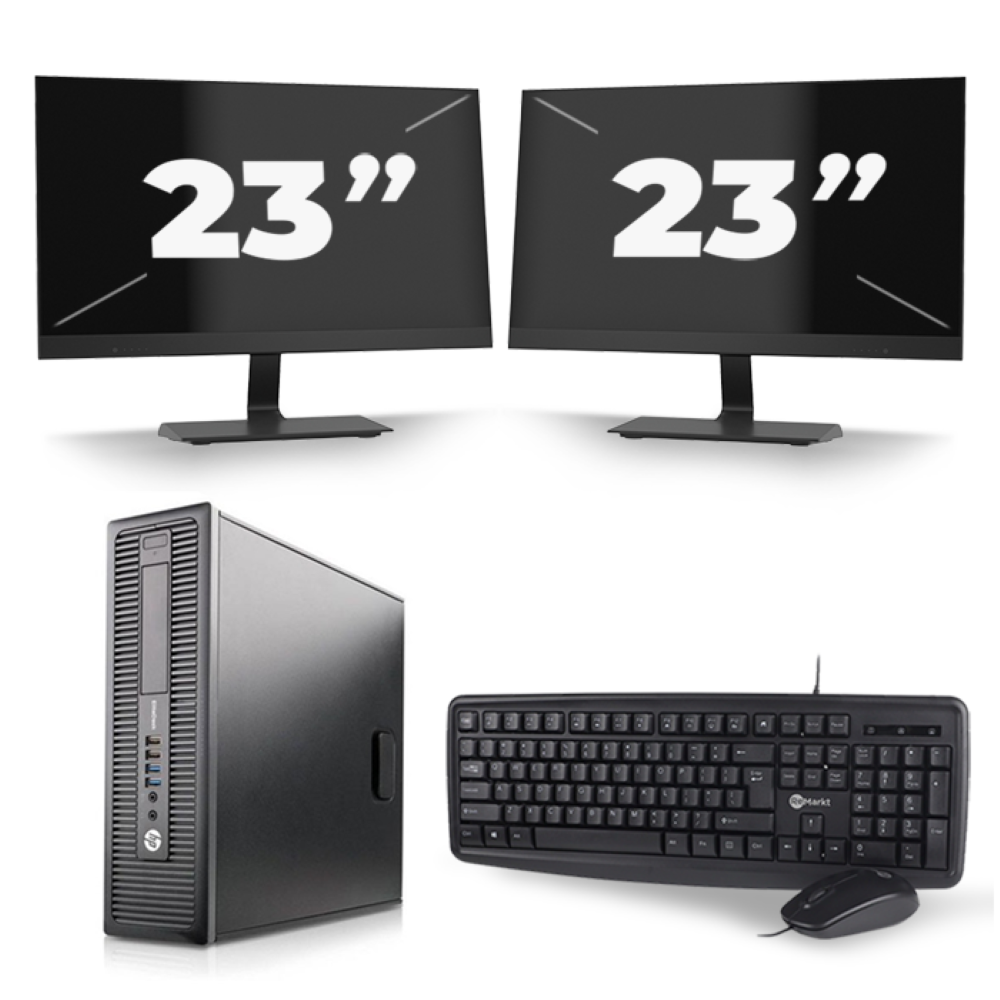 HP ProDesk 600 G1 SFF - Intel Core i5-4e Generatie - 8GB RAM - 256GB SSD - Windows 10 + 2x 23 inch Monitor