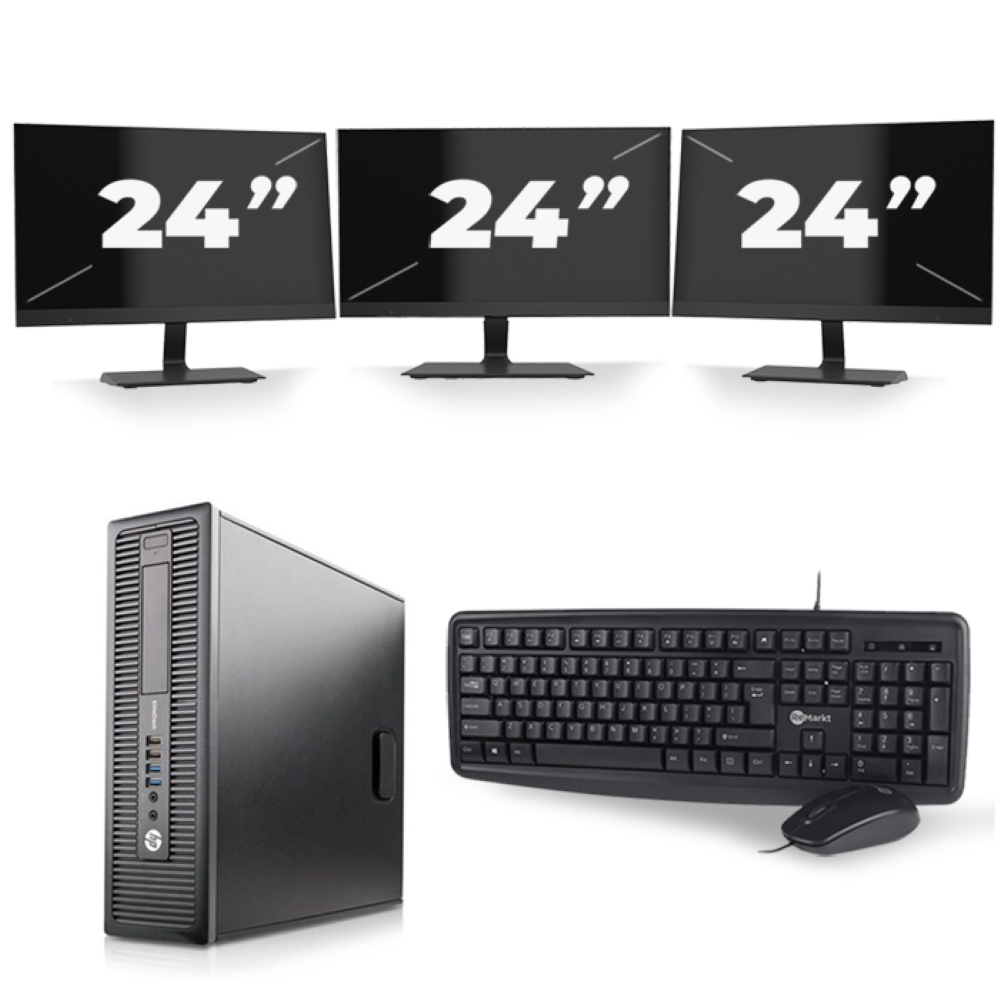 HP ProDesk 600 G1 SFF - Intel Core i5-4e Generatie - 8GB RAM - 256GB SSD - Windows 10 + 3x 24 inch Monitor