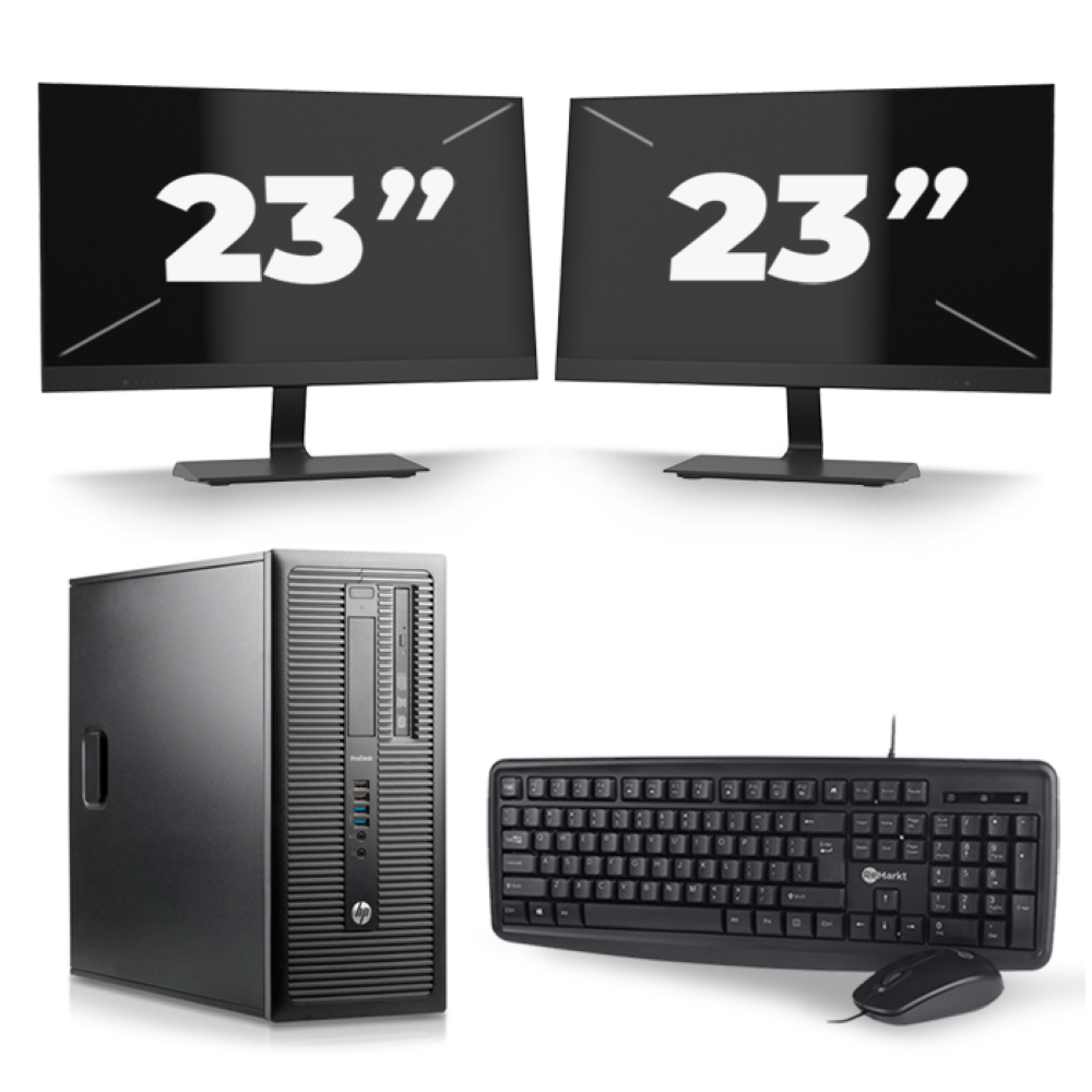 HP ProDesk 600 G1 Tower - Intel Core i5-4e Generatie - 8GB RAM - 256GB SSD - Windows 10 + 2x 23 inch Monitor