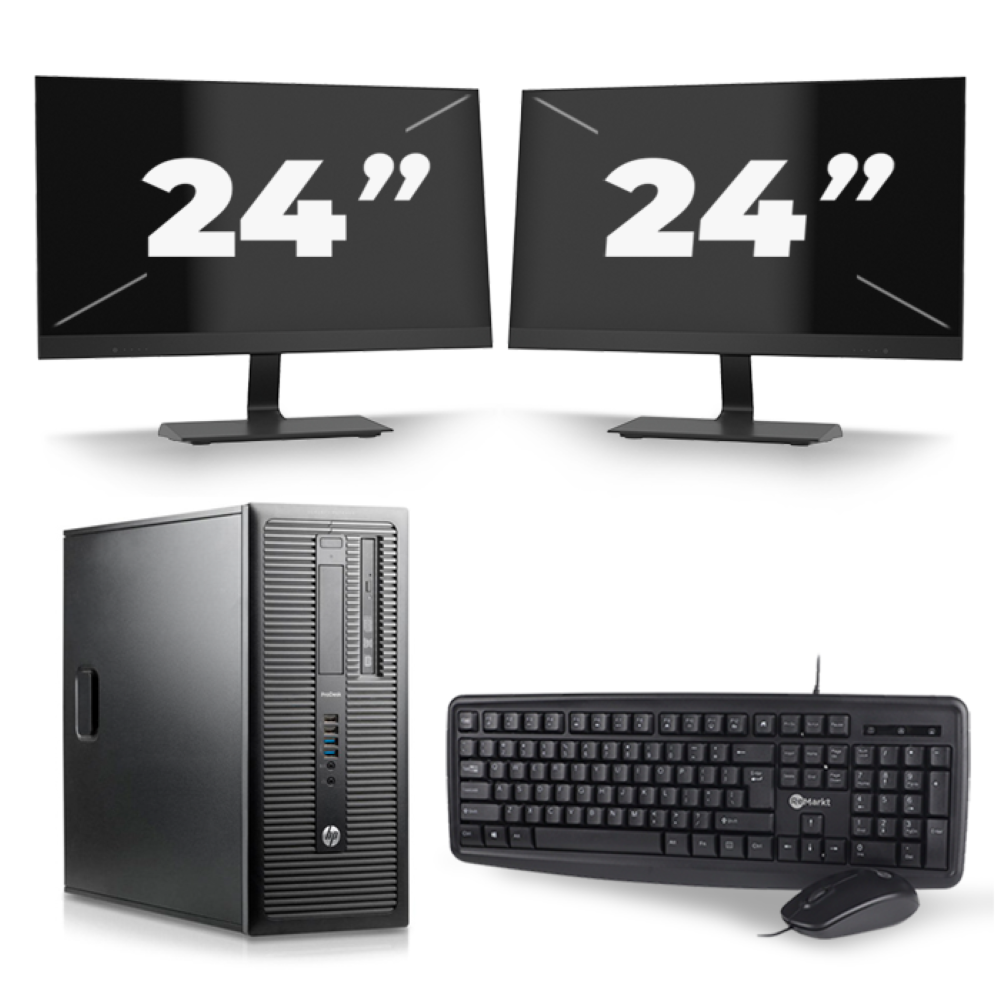 HP ProDesk 600 G1 Tower - Intel Core i5-4e Generatie - 8GB RAM - 256GB SSD - Windows 10 + 2x 24 inch Monitor