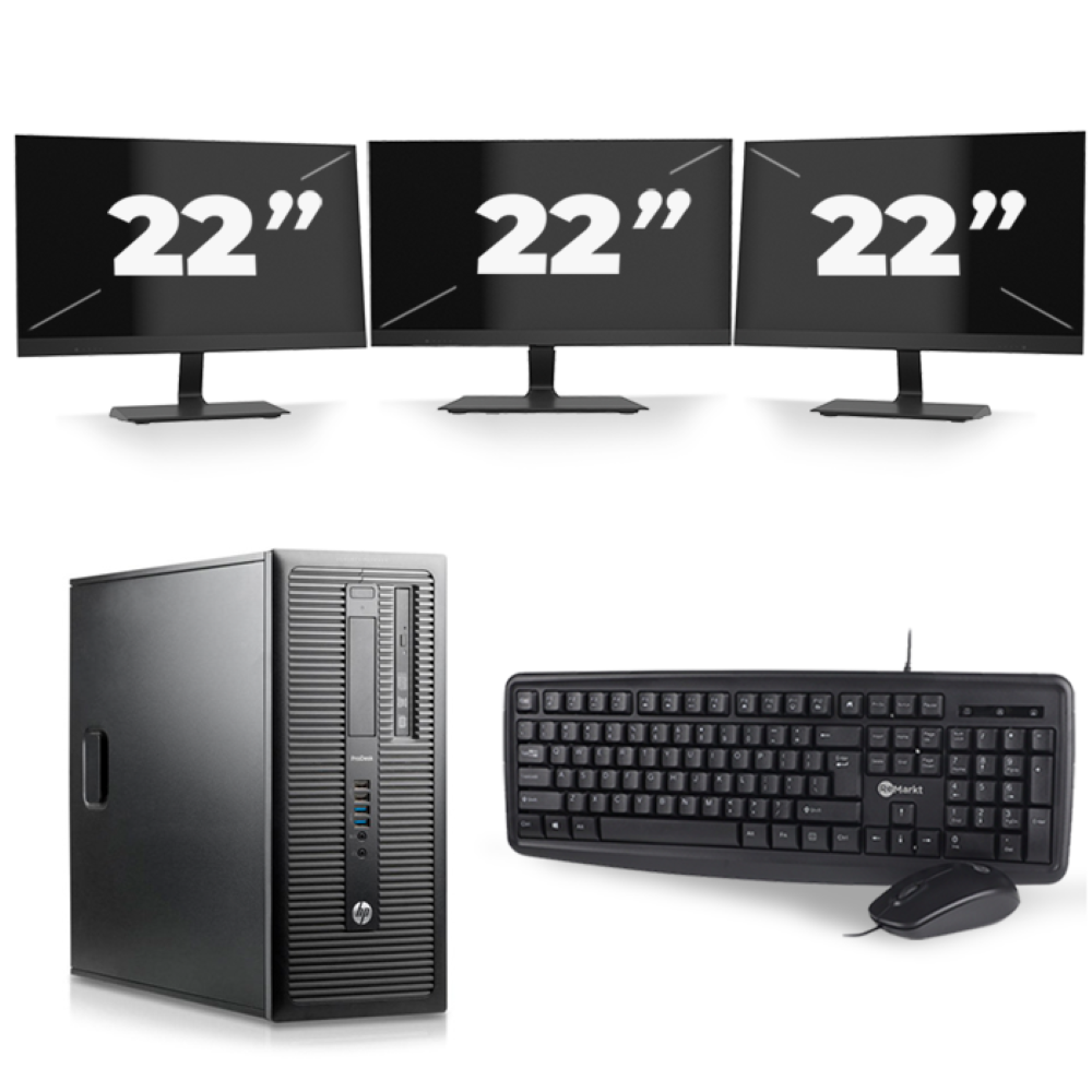 HP ProDesk 600 G1 Tower - Intel Core i5-4e Generatie - 8GB RAM - 256GB SSD - Windows 10 + 3x 22 inch Monitor