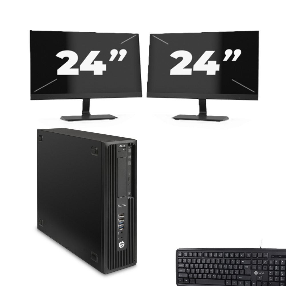 HP Z240 SFF - Intel Core i5-7e Generatie - 8GB RAM - 256GB SSD - Windows 11 + 2x 24 inch Monitor