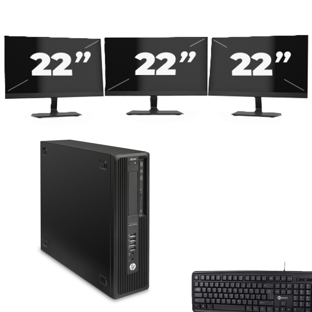 HP Z240 SFF - Intel Core i5-7e Generatie - 8GB RAM - 256GB SSD - Windows 11 + 3x 22 inch Monitor