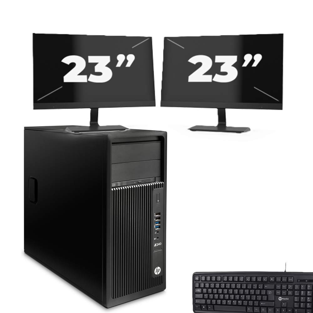 HP Z240 Tower - Intel Core i5-7e Generatie - 8GB RAM - 256GB SSD - Windows 11 + 2x 23 inch Monitor