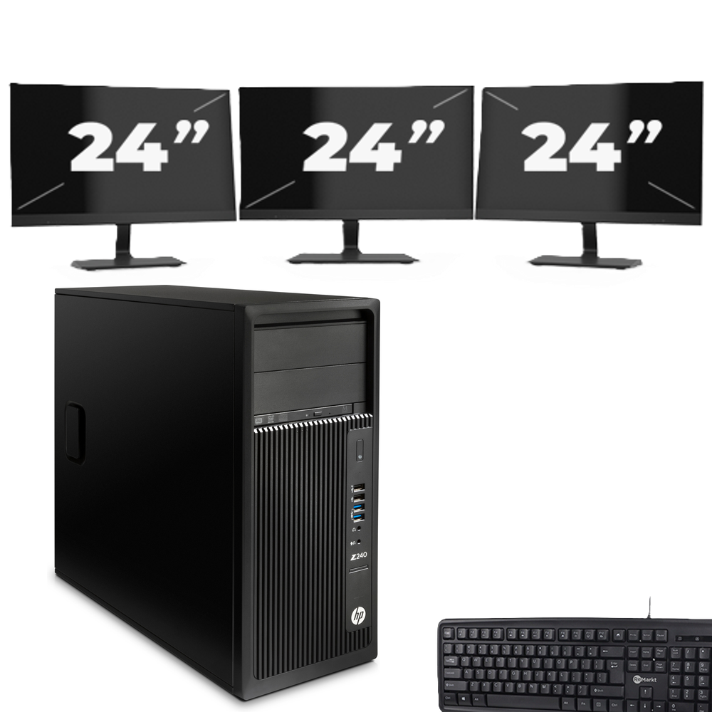 HP Z240 Tower - Intel Core i5-7e Generatie - 8GB RAM - 256GB SSD - Windows 11 + 3x 24 inch Monitor