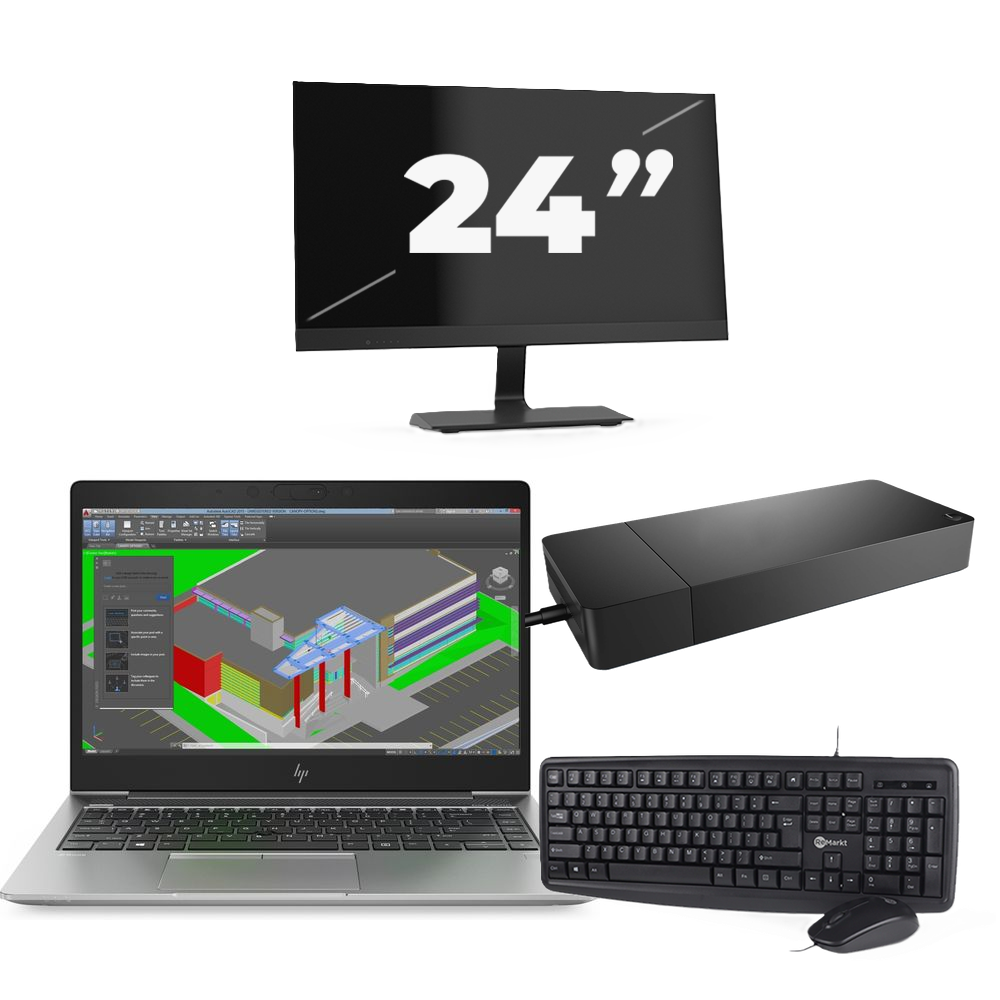 HP ZBook 14u G5 - Intel Core i7-8e Generatie - 14 inch - 8GB RAM - 256GB SSD - Windows 11 + 1x 24 inch Monitor