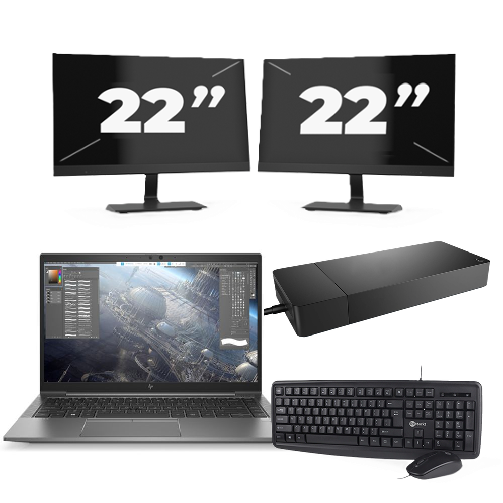 HP ZBook Firefly 14 G7 - Intel Core i7-10e Generatie - 14 inch - 16GB RAM - 256GB SSD - Windows 11 Home + 2x 22 inch Monitor