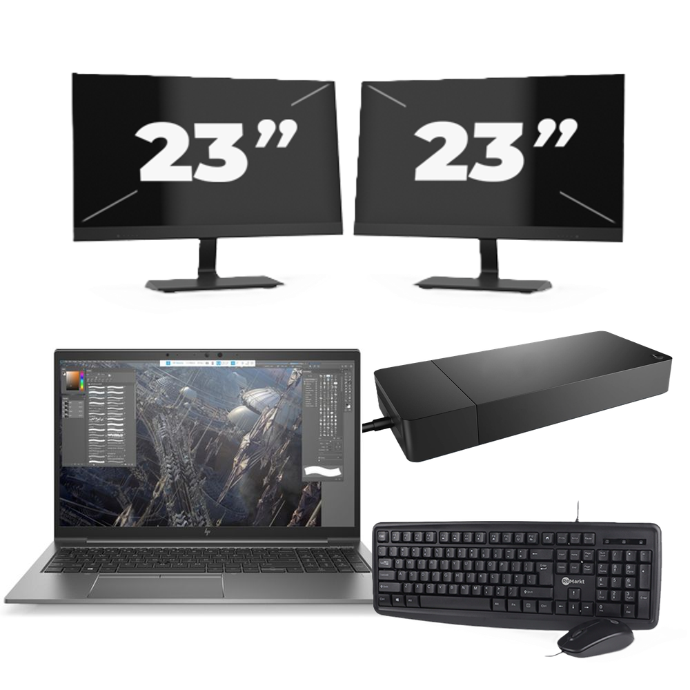 HP ZBook Firefly 15 G7 - Intel Core i7-10e Generatie - 15 inch - 8GB RAM - 256GB SSD - Windows 11 + 2x 23 inch Monitor