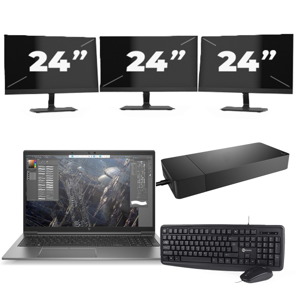 HP ZBook Firefly 15 G7 - Intel Core i7-10e Generatie - 15 inch - 8GB RAM - 256GB SSD - Windows 11 + 3x 24 inch Monitor