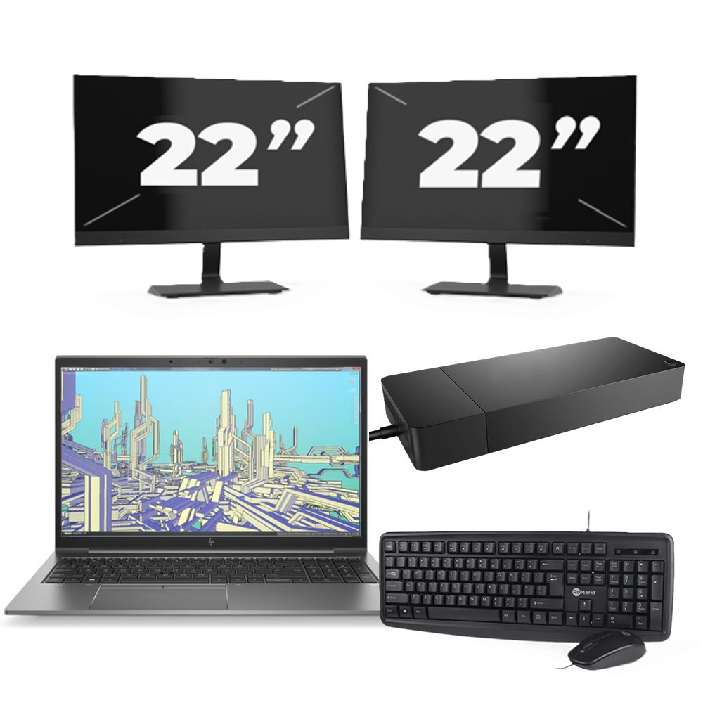 HP ZBook Firefly 15 G8 - Intel Core i7-11e Generatie - 15 inch - 8GB RAM - 256GB SSD - Windows 11 Home + 2x 22 inch Monitor