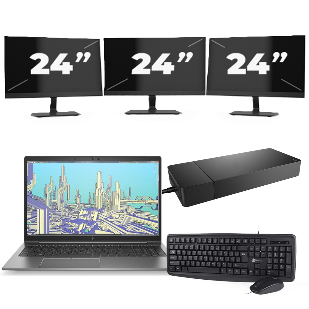 HP ZBook Firefly 15 G8 - Intel Core i7-11e Generatie - 15 inch - 8GB RAM - 256GB SSD - Windows 11 Home + 3x 24 inch Monitor