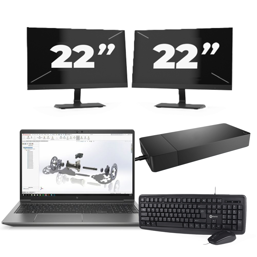 HP ZBook Power G8 - Intel Core i7-11e Generatie - 15 inch - 8GB RAM - 256GB SSD - Windows 11 + 2x 22 inch Monitor