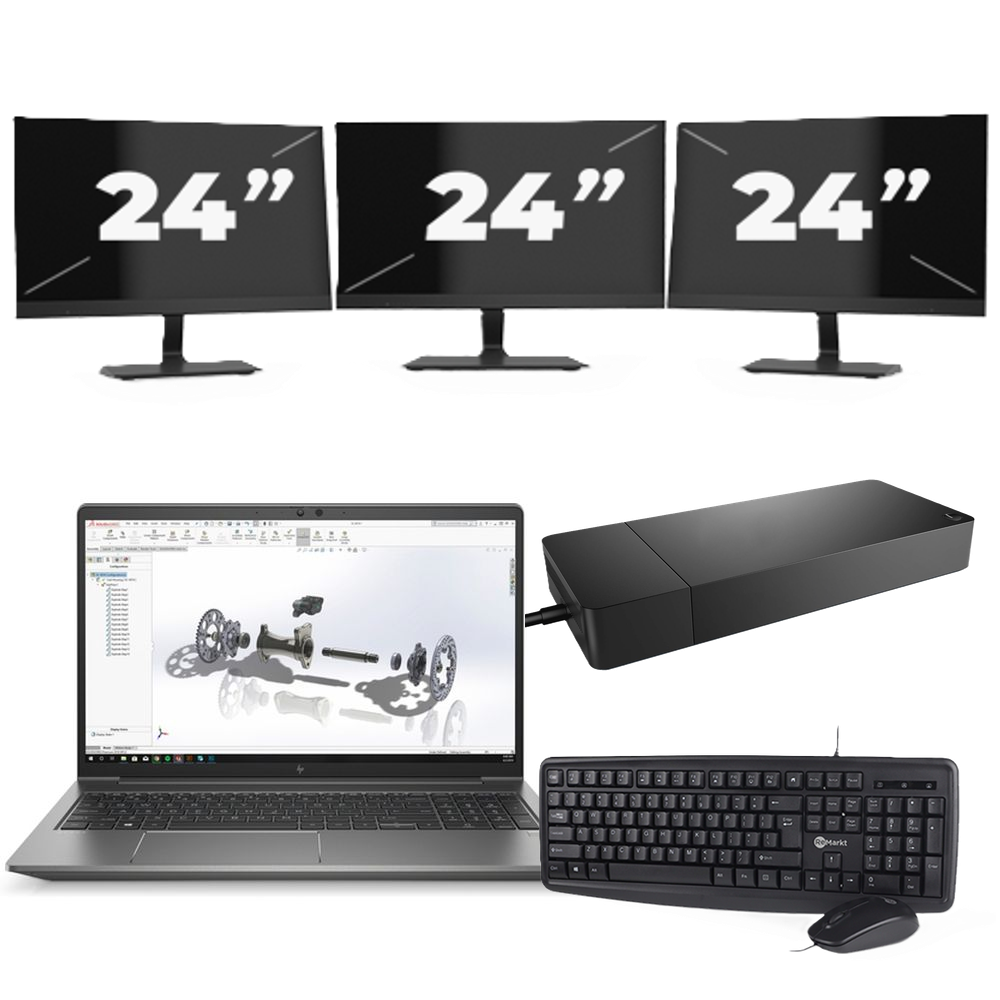 HP ZBook Power G8 - Intel Core i7-11e Generatie - 15 inch - 8GB RAM - 256GB SSD - Windows 11 + 3x 24 inch Monitor