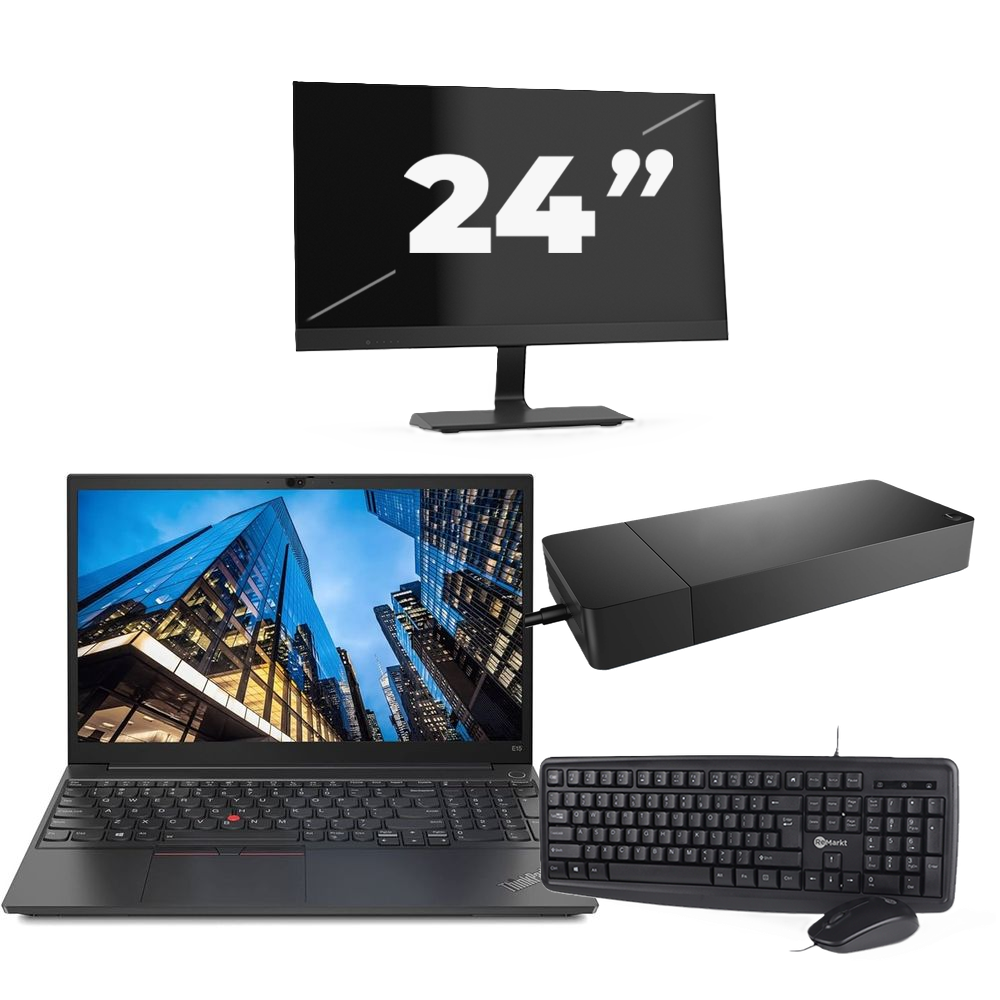 Lenovo E15 - Intel Core i3-10e Generatie - 15 inch - 8GB RAM - 256GB SSD - Windows 11 Home + 1x 24 inch Monitor