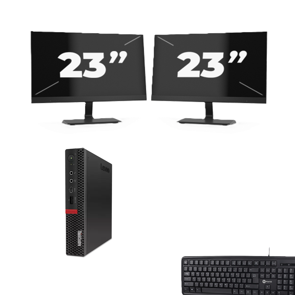 Lenovo ThinkCentre M720q USFF - Intel Core i5-8e Generatie - 8GB RAM - 256GB SSD - Windows 11 + 2x 23 inch Monitor