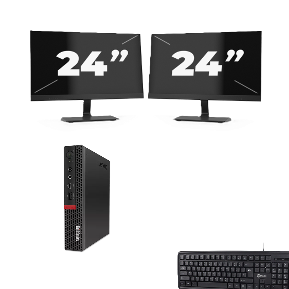 Lenovo ThinkCentre M720q USFF - Intel Core i5-8e Generatie - 8GB RAM - 256GB SSD - Windows 11 + 2x 24 inch Monitor