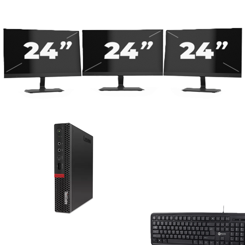 Lenovo ThinkCentre M720q USFF - Intel Core i5-8e Generatie - 8GB RAM - 256GB SSD - Windows 11 + 3x 24 inch Monitor