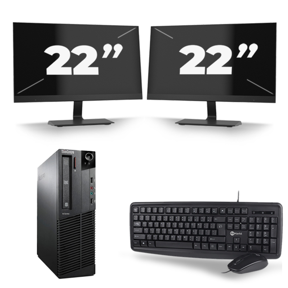 Lenovo ThinkCentre M92P SFF - Intel Core i5-3e Generatie - 8GB RAM - 256GB SSD - Windows 10 + 2x 22 inch Monitor