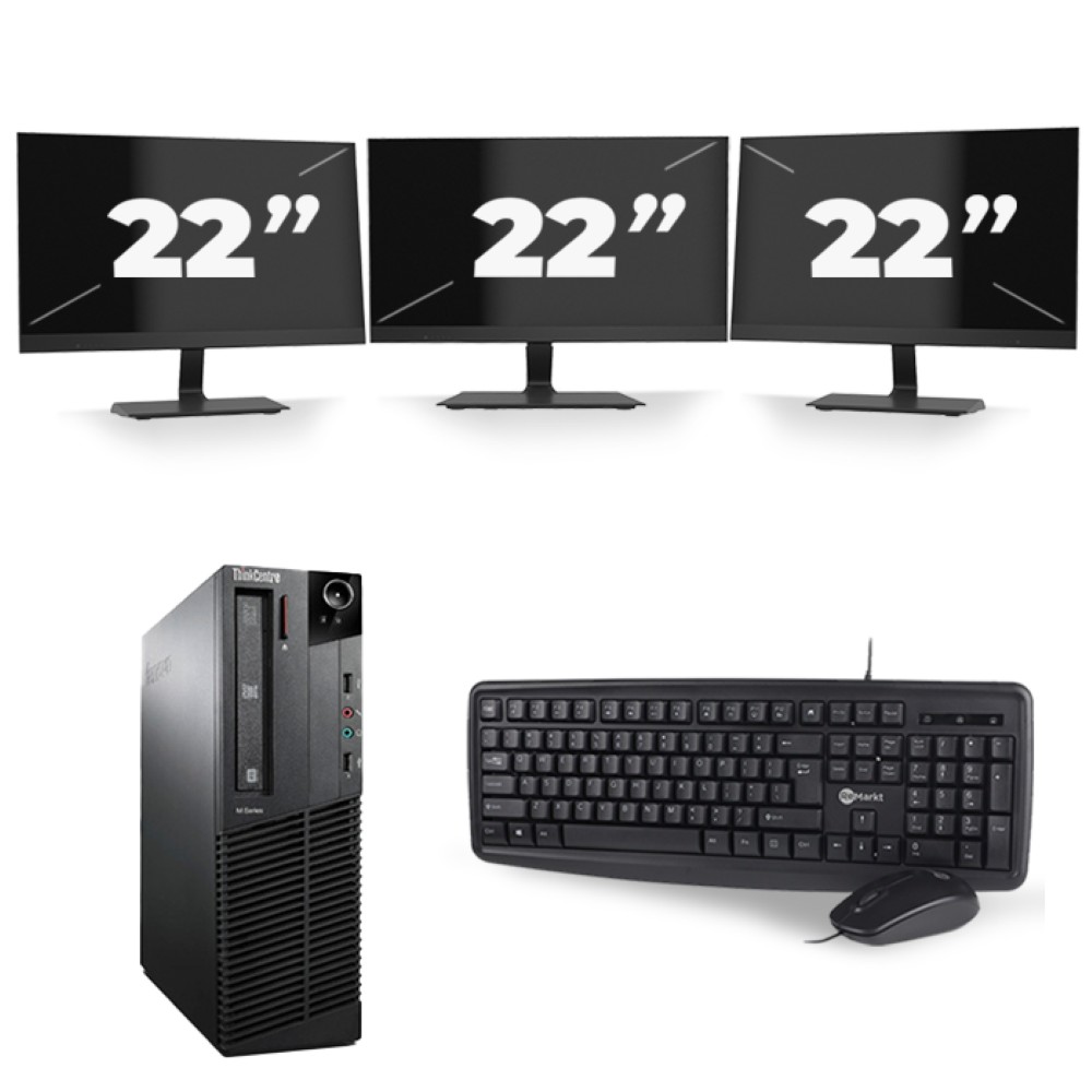 Lenovo ThinkCentre M92P SFF - Intel Core i5-3e Generatie - 8GB RAM - 256GB SSD - Windows 10 + 3x 22 inch Monitor