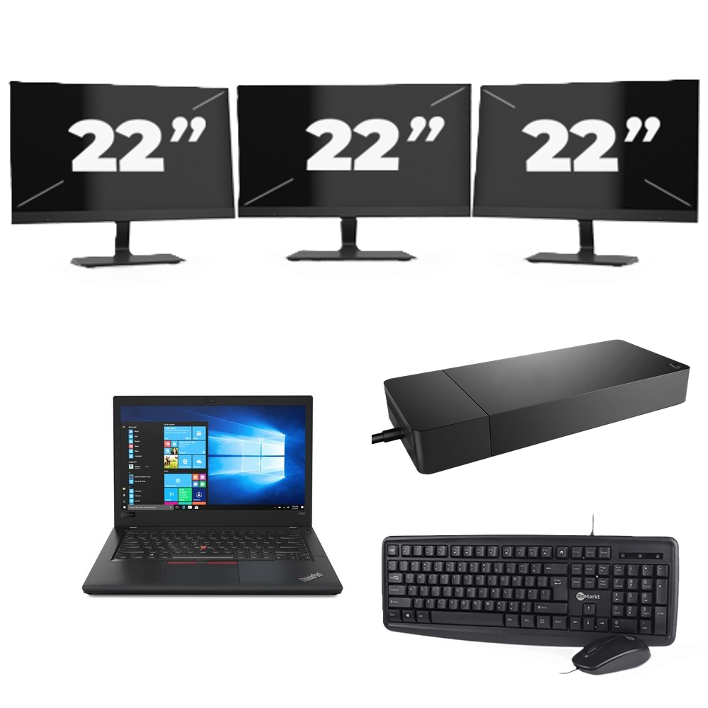 Lenovo ThinkPad A485 - AMD Ryzen 5 2500U - 14 inch - 8GB RAM - 256GB SSD - Windows 10 + 3x 22 inch Monitor