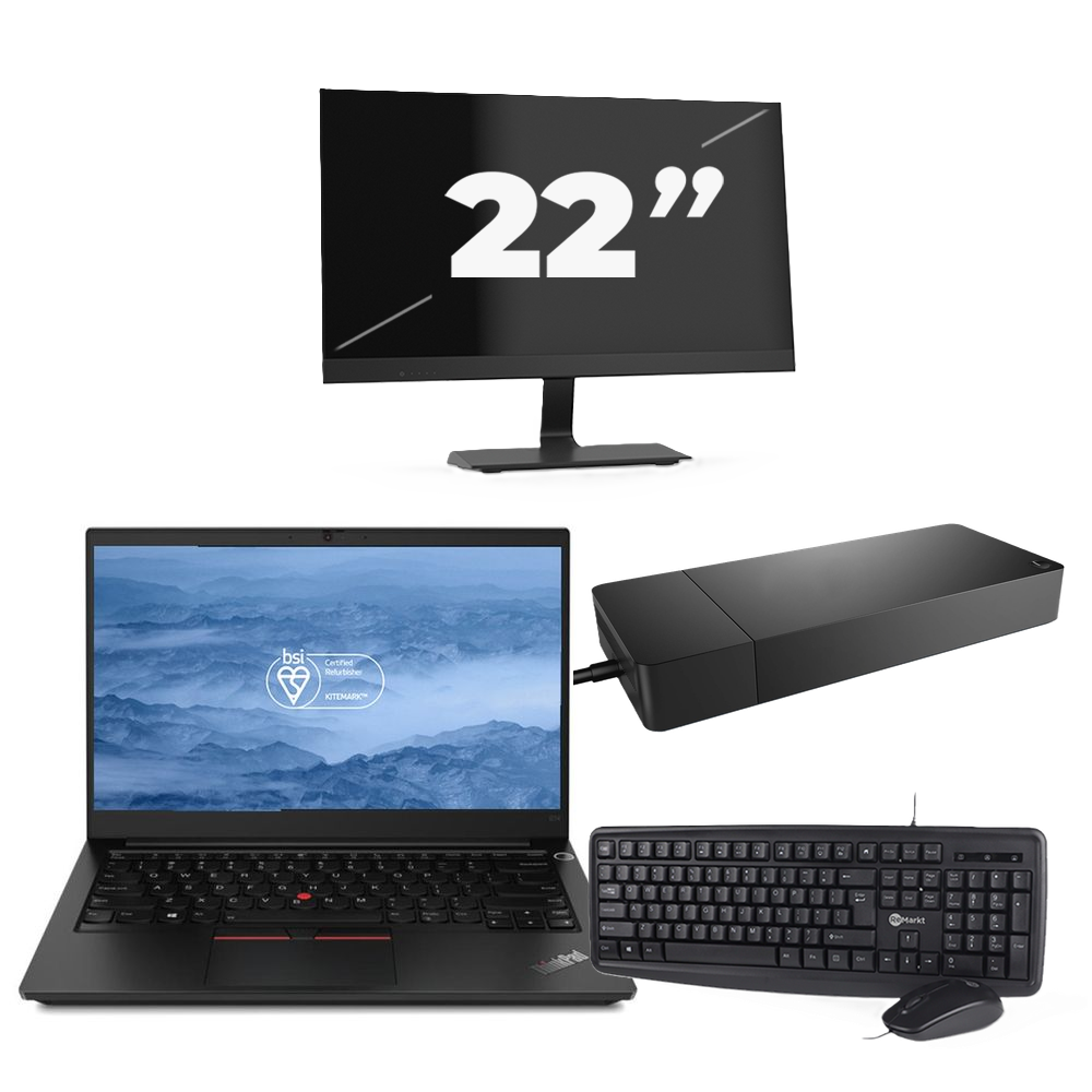 Lenovo ThinkPad E14 - Intel Core i3-10e Generatie - 14 inch - 8GB RAM - 256GB SSD - Windows 11 + 1x 22 inch Monitor