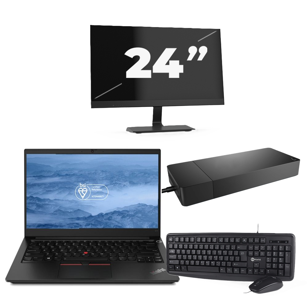 Lenovo ThinkPad E14 - Intel Core i3-10e Generatie - 14 inch - 8GB RAM - 256GB SSD - Windows 11 + 1x 24 inch Monitor