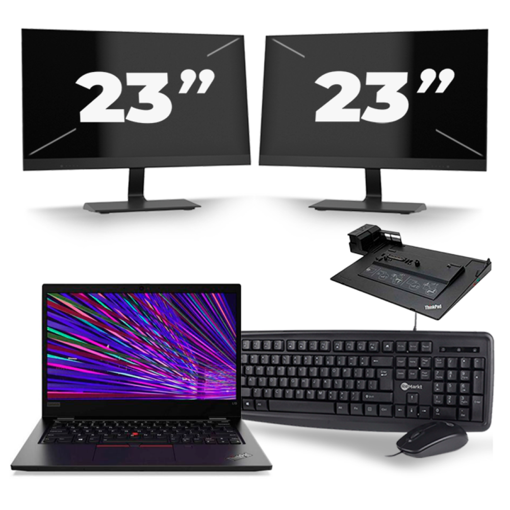 Lenovo ThinkPad L13 - Intel Core i3-10e Generatie - 13 inch - 8GB RAM - 256GB SSD - Windows 11 Home + 2x 23 inch Monitor