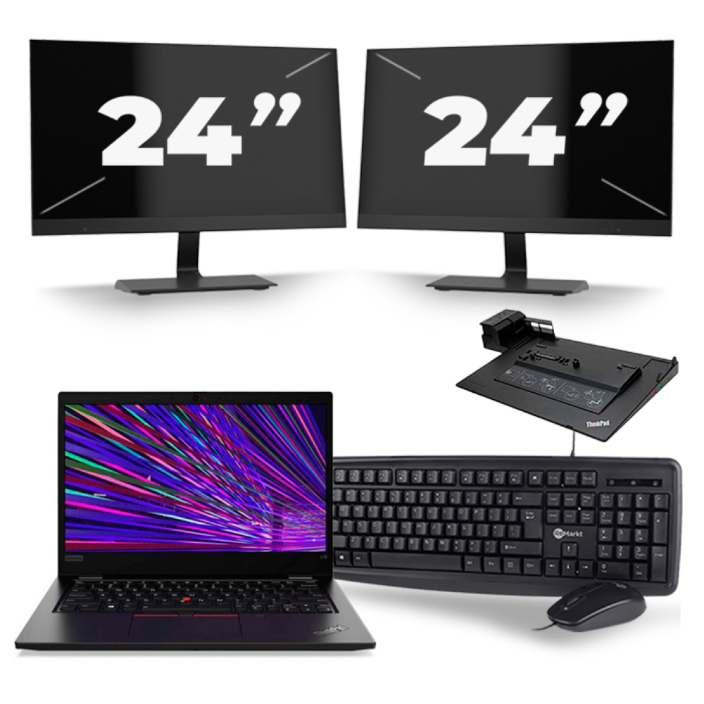 Lenovo ThinkPad L13 - Intel Core i3-10e Generatie - 13 inch - 8GB RAM - 256GB SSD - Windows 11 Home + 2x 24 inch Monitor