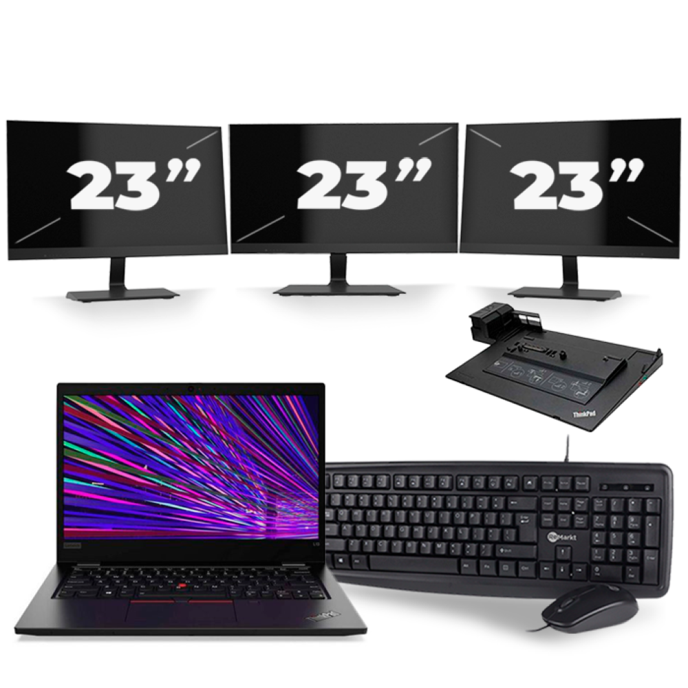 Lenovo ThinkPad L13 - Intel Core i3-10e Generatie - 13 inch - 8GB RAM - 256GB SSD - Windows 11 Home + 3x 23 inch Monitor