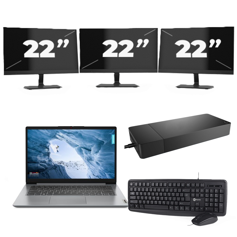 Lenovo ThinkPad L14 Gen 1 - Intel Core i5-10e Generatie - 14 inch - 8GB RAM - 256GB SSD - Windows 11 Home + 3x 22 inch Monitor