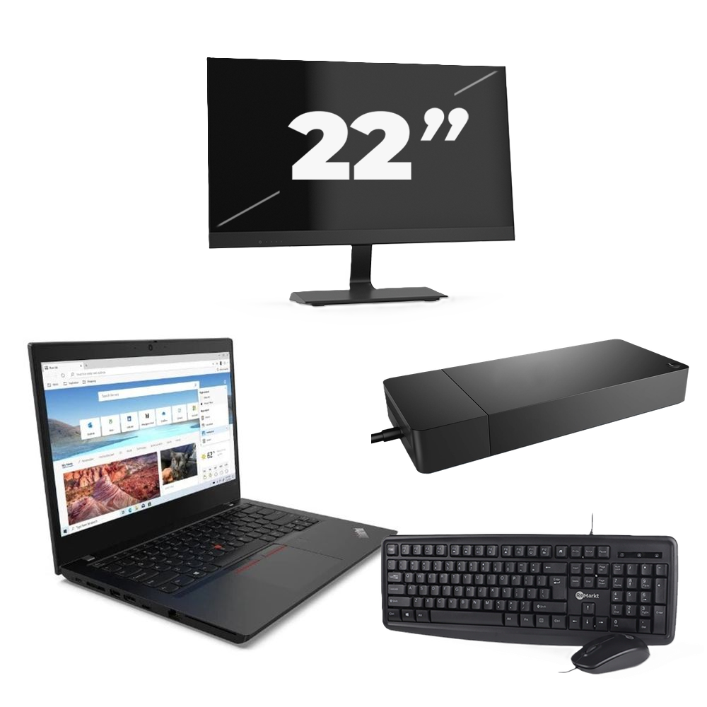 Lenovo ThinkPad L14 Gen 2 - Intel Core i5-11e Generatie - 14 inch - 8GB RAM - 256GB SSD - Windows 11 Home + 1x 22 inch Monitor