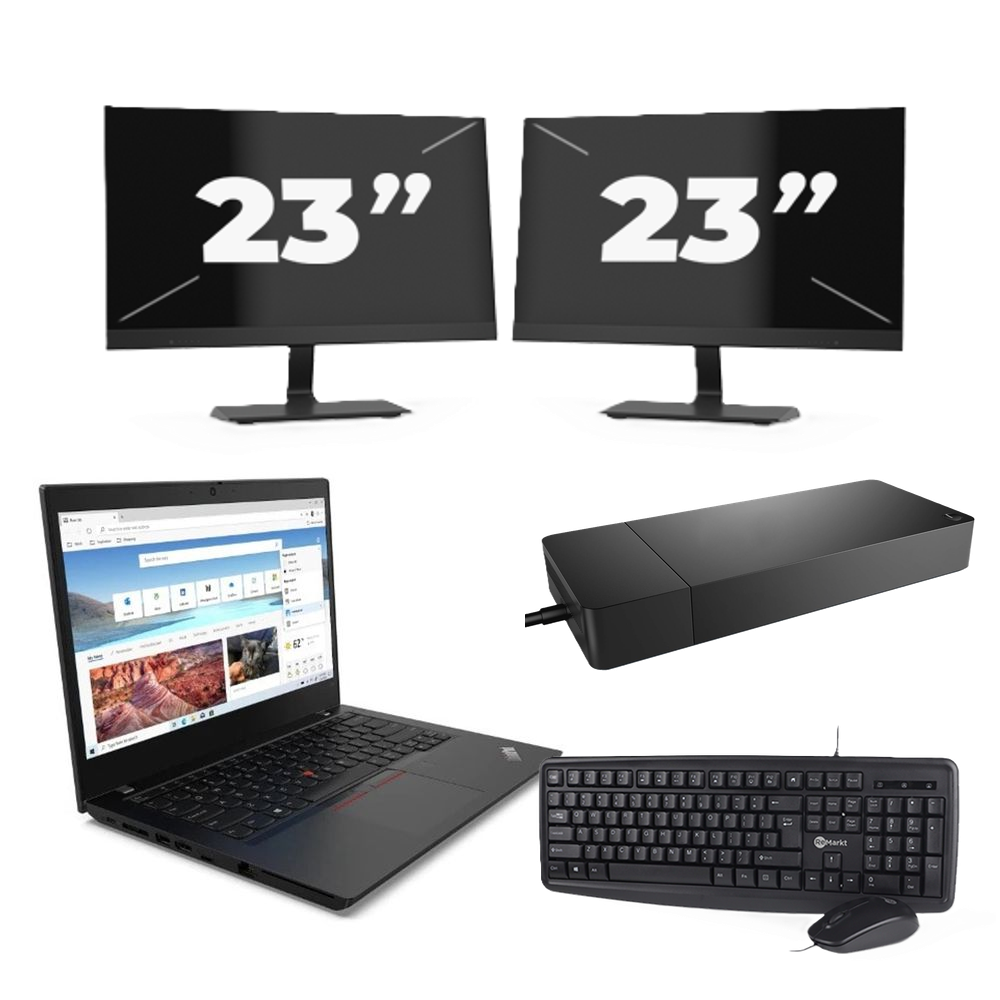 Lenovo ThinkPad L14 Gen 2 - Intel Core i5-11e Generatie - 14 inch - 8GB RAM - 256GB SSD - Windows 11 Home + 2x 23 inch Monitor