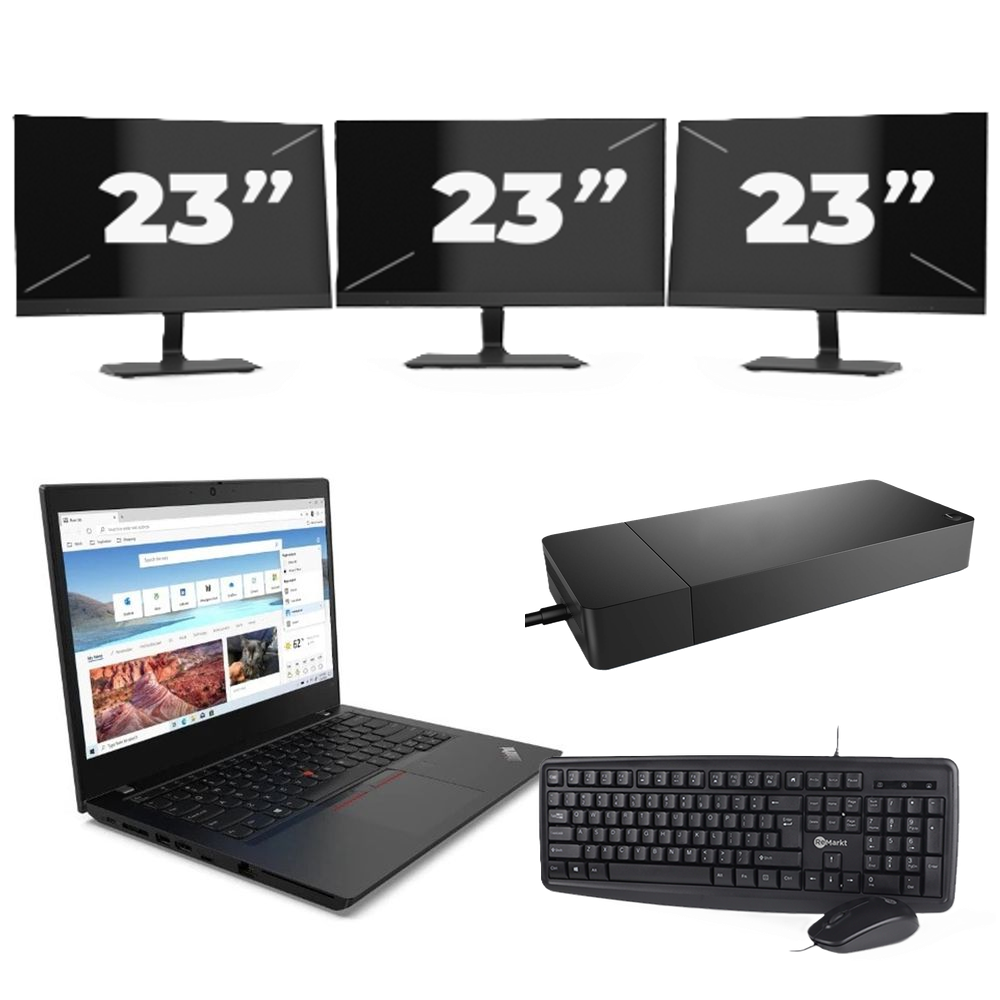 Lenovo ThinkPad L14 Gen 2 - Intel Core i5-11e Generatie - 14 inch - 8GB RAM - 256GB SSD - Windows 11 Home + 3x 23 inch Monitor