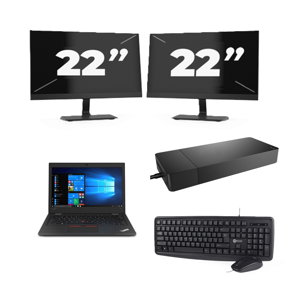 Lenovo ThinkPad L390 - Intel Core i3-8e Generatie - 13 inch - 8GB RAM - 256GB SSD - Windows 11 + 2x 22 inch Monitor