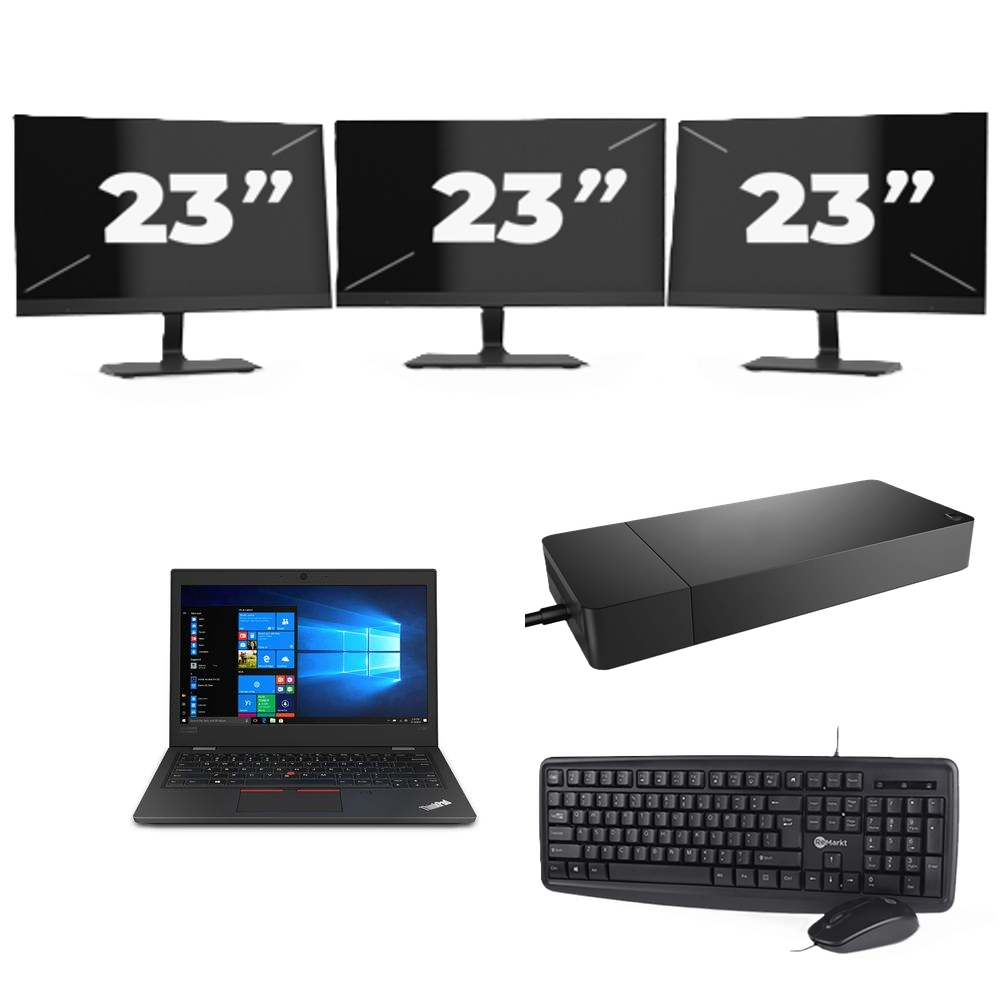 Lenovo ThinkPad L390 - Intel Core i3-8e Generatie - 13 inch - 8GB RAM - 256GB SSD - Windows 11 + 3x 23 inch Monitor