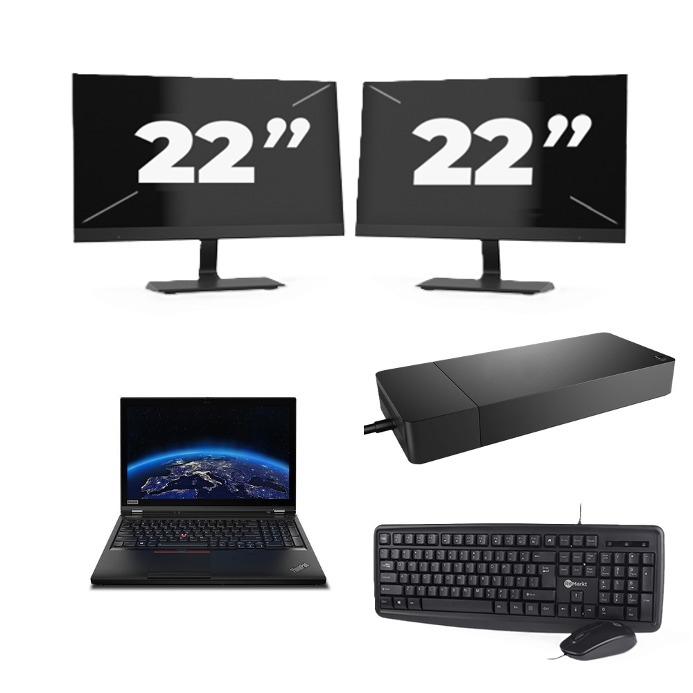 Lenovo ThinkPad P53 - Intel Core i7-9e Generatie - 15 inch - 8GB RAM - 256GB SSD - Windows 11 Home + 2x 22 inch Monitor