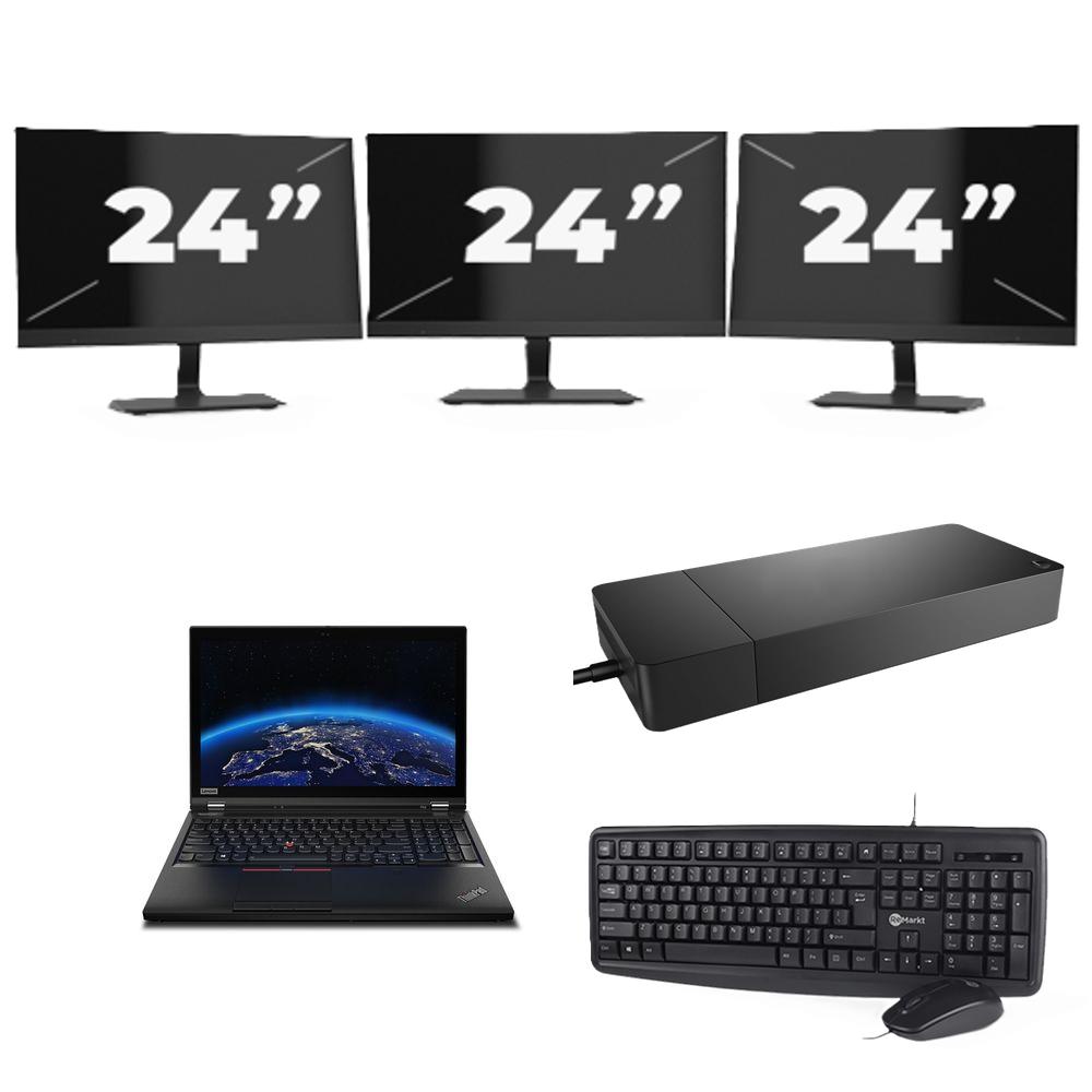 Lenovo ThinkPad P53 - Intel Core i7-9e Generatie - 15 inch - 8GB RAM - 256GB SSD - Windows 11 Home + 3x 24 inch Monitor