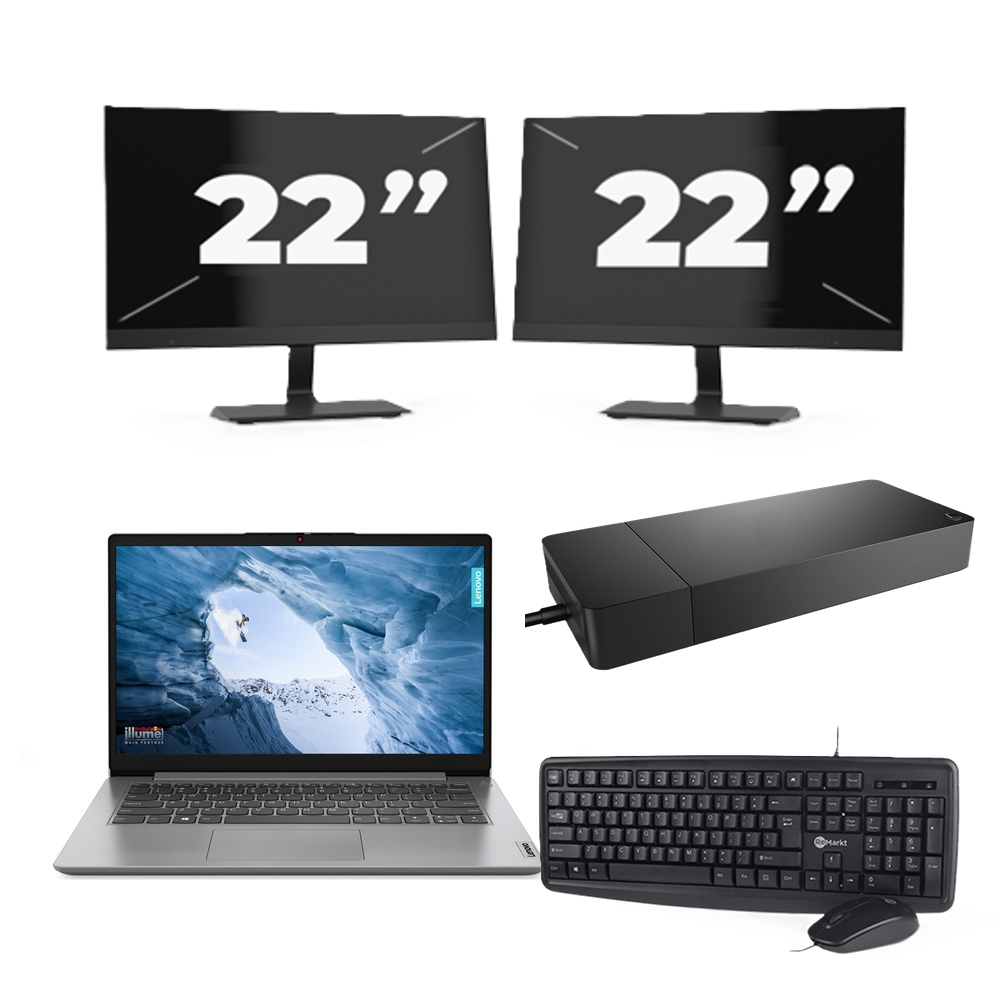 Lenovo ThinkPad T14 Gen 1 - AMD Ryzen 5 PRO 4650U - 14 inch - 8GB RAM - 256GB SSD - Windows 11 Home + 2x 22 inch Monitor