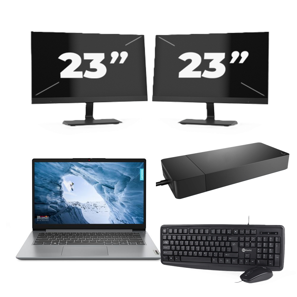 Lenovo ThinkPad T14 Gen 1 - AMD Ryzen 5 PRO 4650U - 14 inch - 8GB RAM - 256GB SSD - Windows 11 Home + 2x 23 inch Monitor