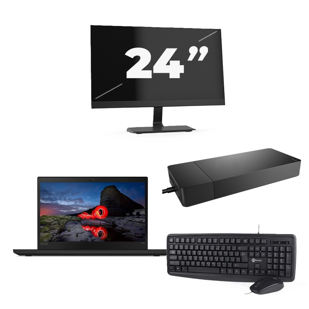 Lenovo ThinkPad T495 - AMD Ryzen 5 PRO 3500U - 14 inch - 16GB RAM - 256GB SSD - Windows 11 Home + 1x 24 inch Monitor
