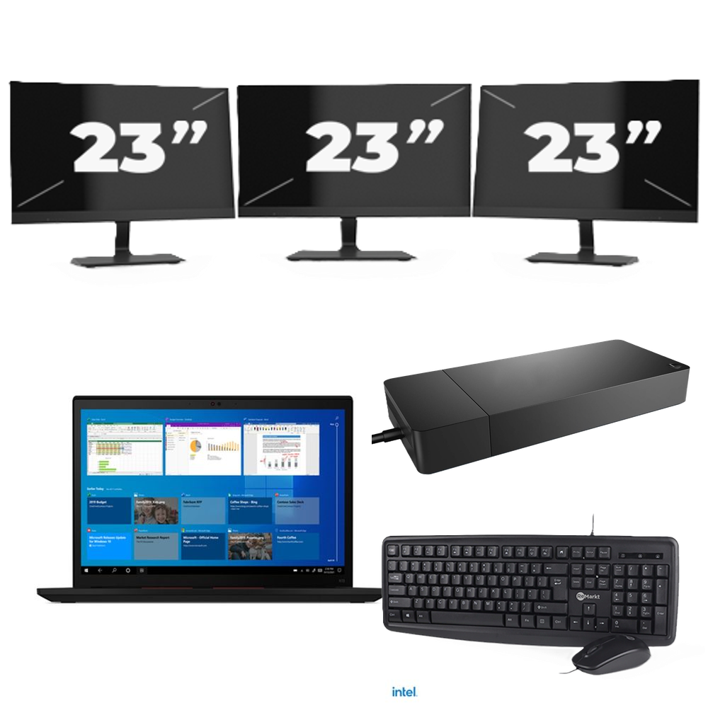 Lenovo Thinkpad X13 Gen 2 - Intel Core i5-11e Generatie - 13 inch - 16GB RAM - 256GB SSD - Windows 11 + 3x 23 inch Monitor