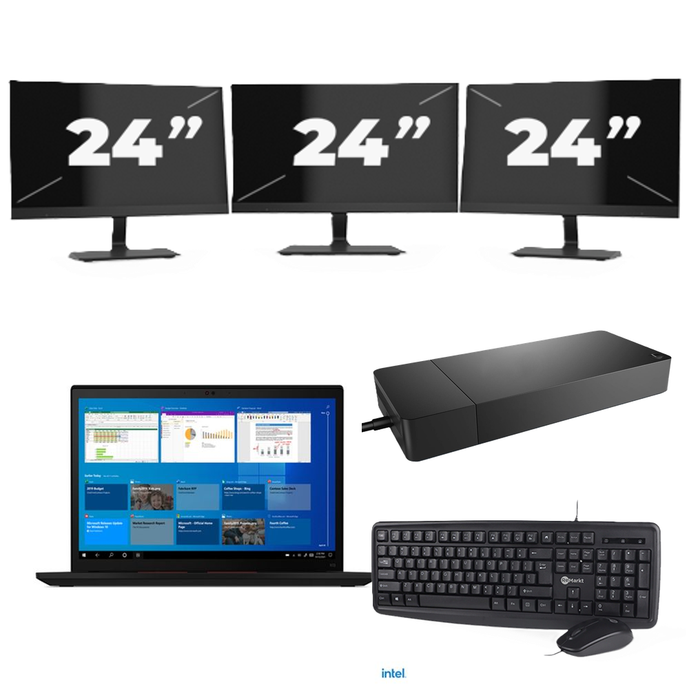 Lenovo Thinkpad X13 Gen 2 - Intel Core i5-11e Generatie - 13 inch - 16GB RAM - 256GB SSD - Windows 11 + 3x 24 inch Monitor