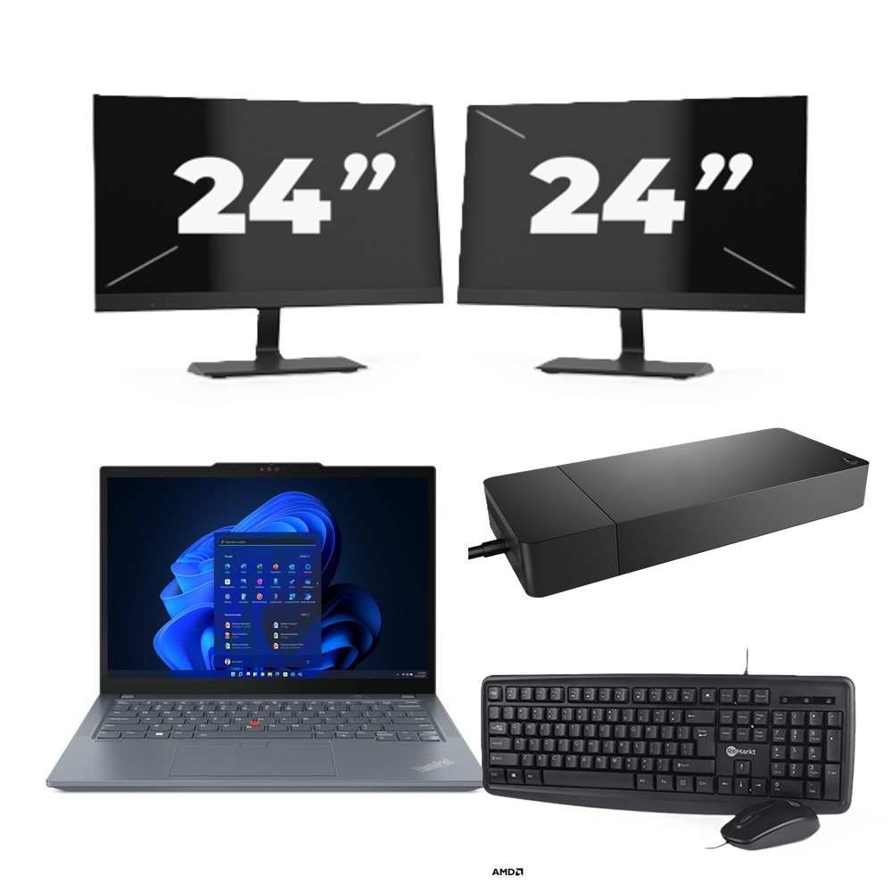 Lenovo ThinkPad X13 - AMD Ryzen 3 PRO 4450U - 13 inch - 8GB RAM - 256GB SSD - Windows 11 Home + 2x 24 inch Monitor