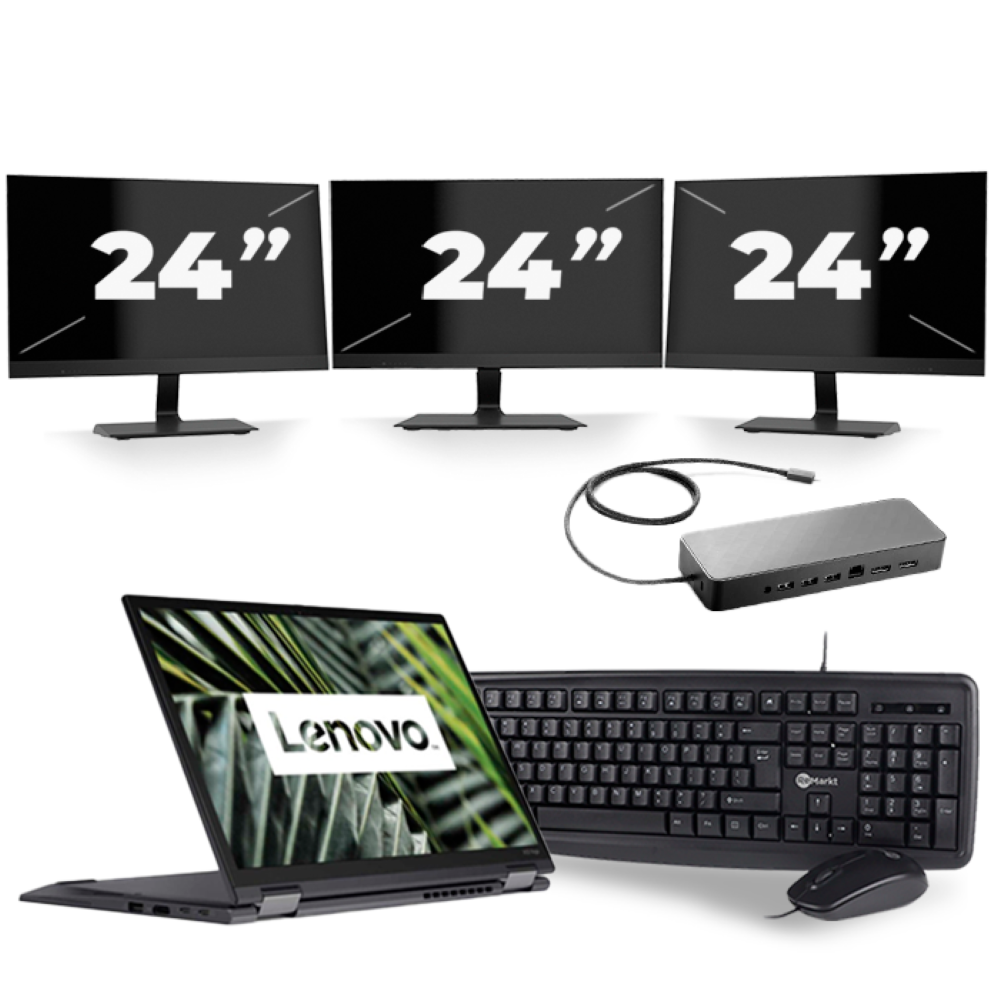 Lenovo ThinkPad X13 Yoga G1 - Intel Core i5-10e Generatie - 13 inch - 16GB RAM - 256GB SSD - Windows 11 Home + 3x 24 inch Monitor